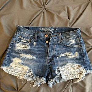 American Eagle Blue Distressed Jean Shorts High-Waisted